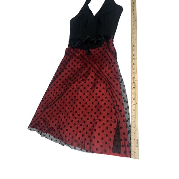 Vintage Rampage Juniors Sz 7 Red Black Polka Dot Halter Dress 50s Inspired - Picture 9 of 15